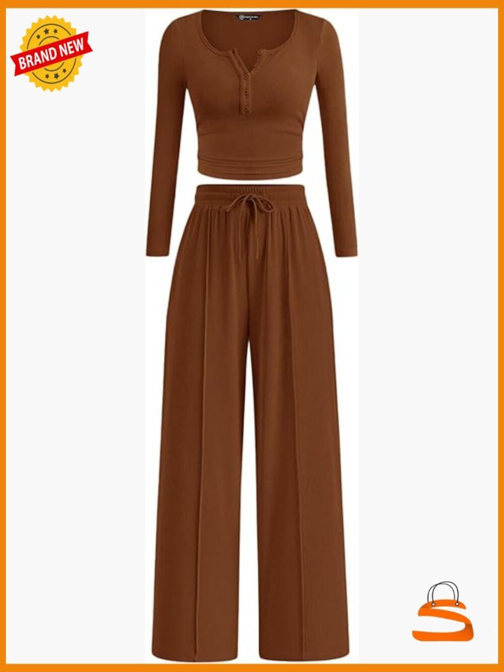 Trendy 2 Piece Lounge Set Long Sleeve Henley Top Wide Leg Pants